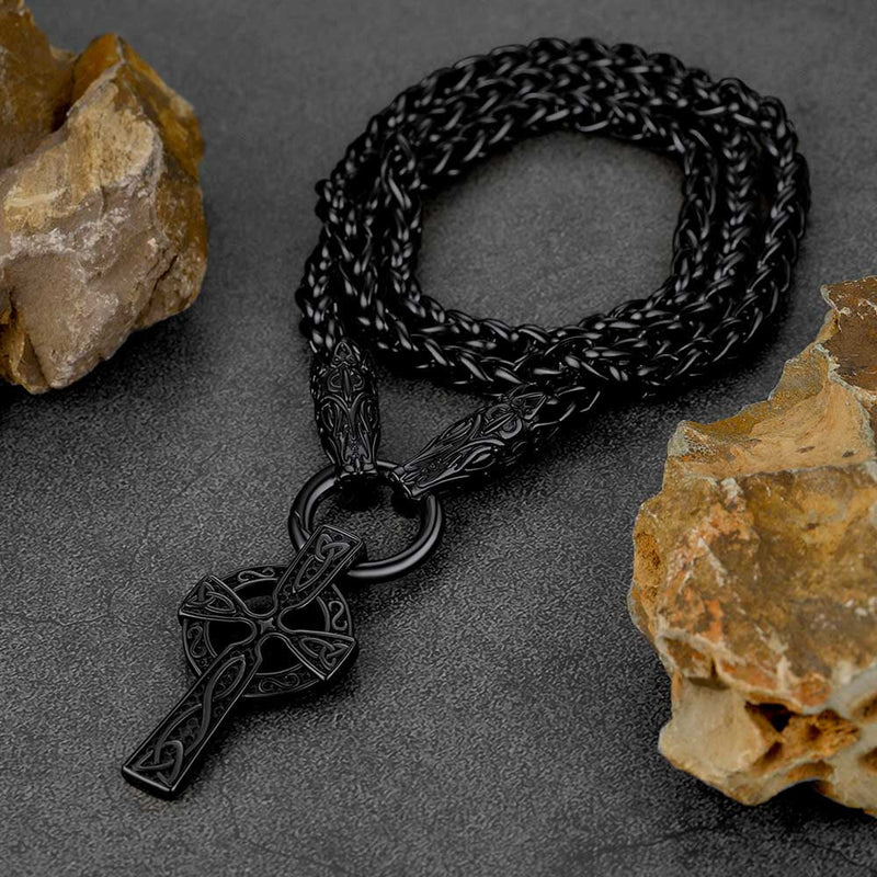 Miami Cuban Chain & Celtic Knot Cross Necklace Set for