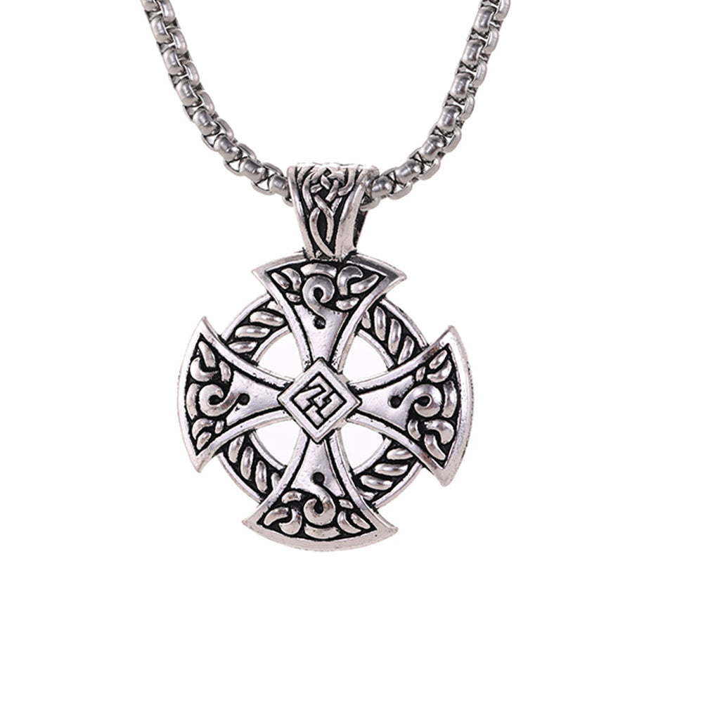 Celtic Cross Shield Pendant Necklace / Viking Style Jewelry / Leather Knot Necklace
