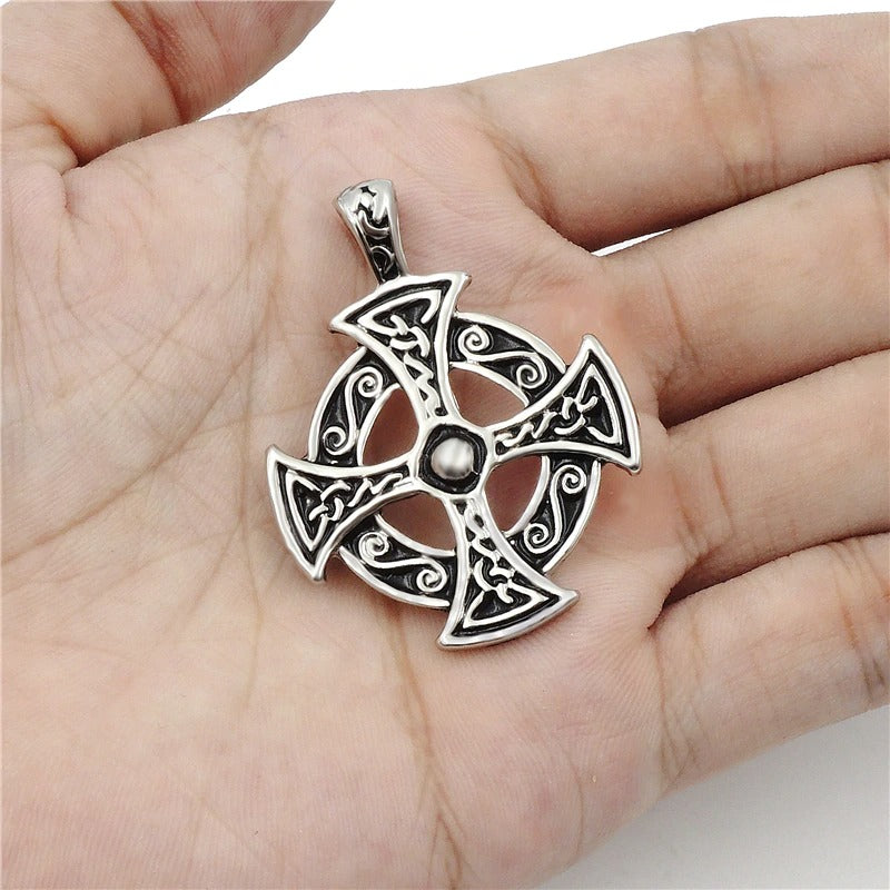 Celtic Solar Cross Pendant Necklace / Zinc Pewter Amulet / and Jewelry