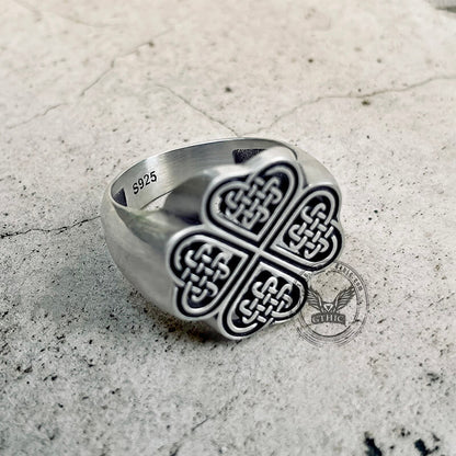 Celtic Four Leaf Clover Sterling Silver Ring