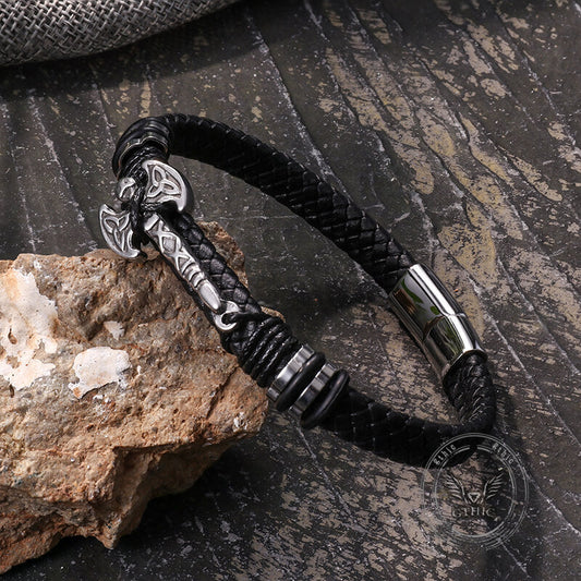 Celtic Knot Axe Stainless Steel Leather Bracelet