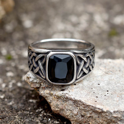 Viking Celtic Knot Gem-set Stainless Steel Ring