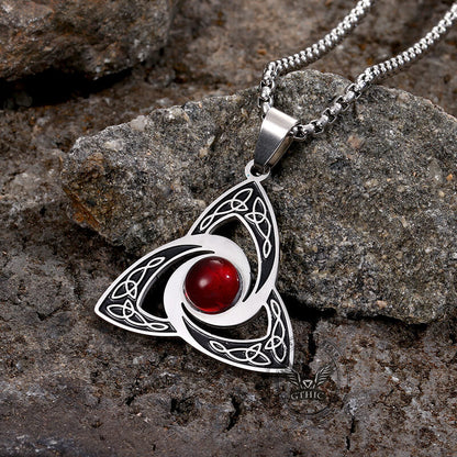 Celtic Knot Red Gemstone Stainless Steel Necklace