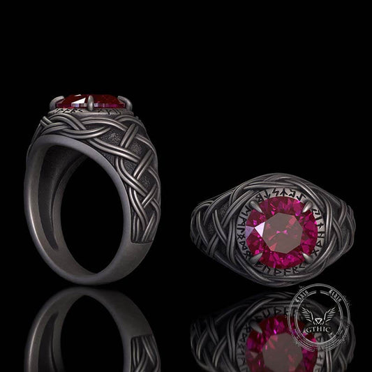 Celtic Knot Viking Rune Zircon Sterling Silver Ring