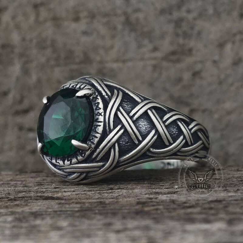 Celtic Knot Viking Rune Zircon Sterling Silver Ring