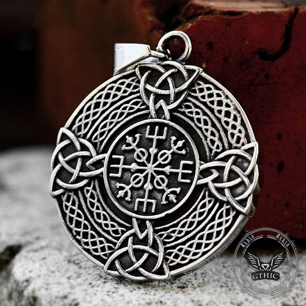 Celtic Triangle Knot Vegvísir Stainless Steel Pendant