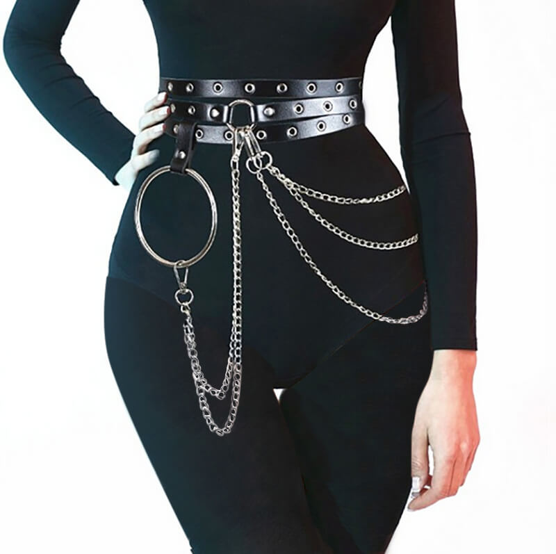 Chain Tassels Pu Leather Punk Waist Belt