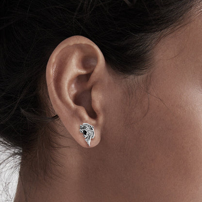 Cheetah Head Gemstone Stainless Steel Stud Earrings