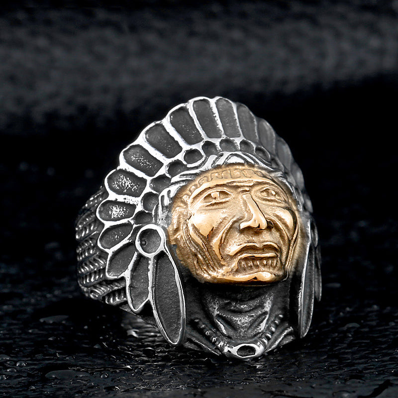 Chief Indian Titanium Steel Ring / Indian Skull Personality Jewelry