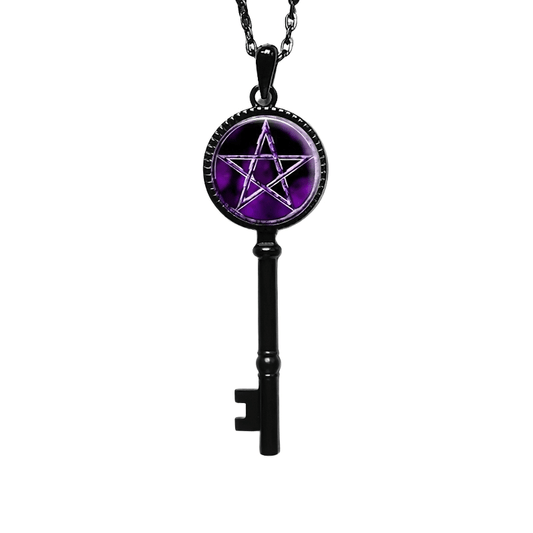 Classic Solomon Magic Key Necklace / Chain With Pentagram / Gothic Pagan Jewelry