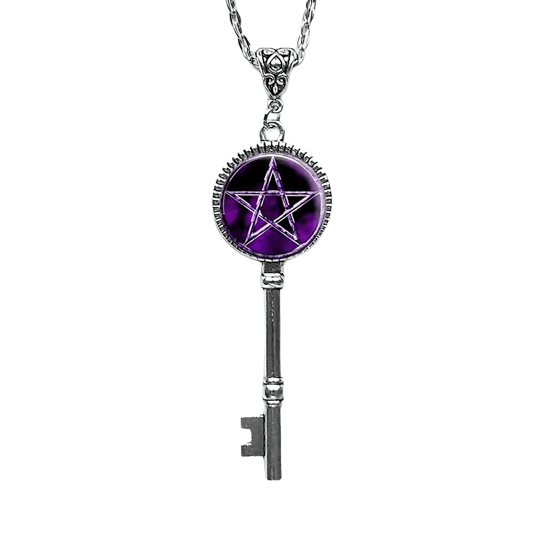 Classic Solomon Magic Key Necklace / Chain With Pentagram / Gothic Pagan Jewelry