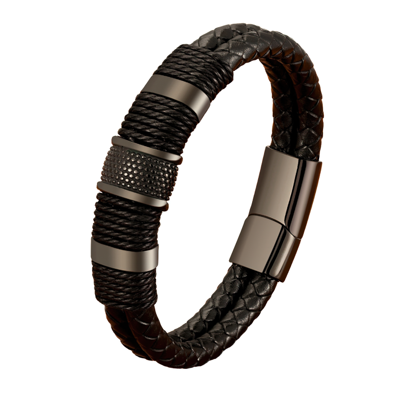 Classic Stainless Steel Genuine Leather Bracelet / Double-layer Design Jewel