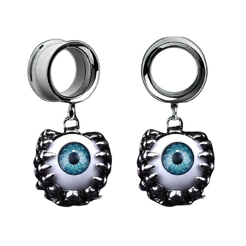 Cool 2pc Ear Reamer / Grunge Blue Eyes Tunnels / Stainless Steel Jewelry
