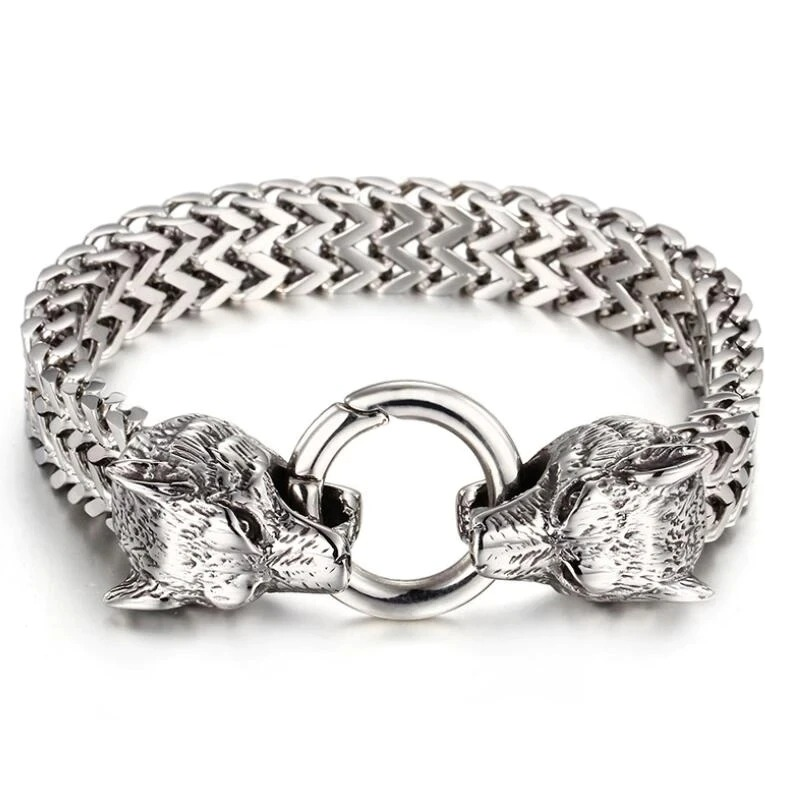 Cool Bracelet / Wolf Head Rock Style Jewelry / Stainless Steel Bracelet