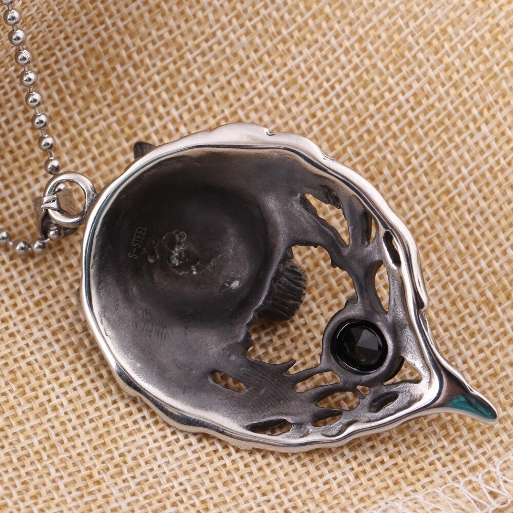 Cool Stainless Steel Wolf's Head With Black Crystal Pendant Necklace / Punk Style Jewelry