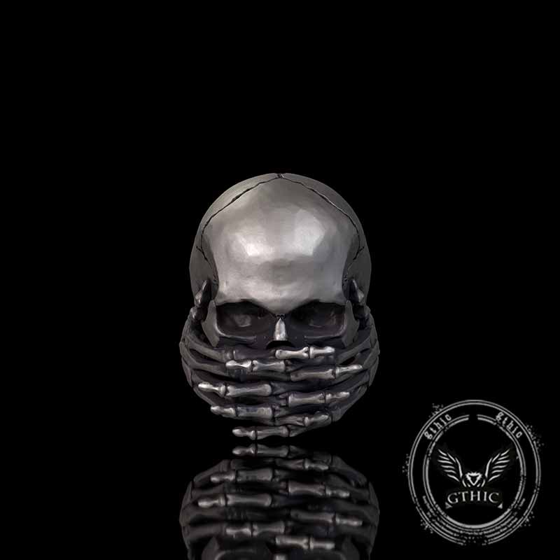 Cover Mouth Skull Sterling Silver Gothic Ring