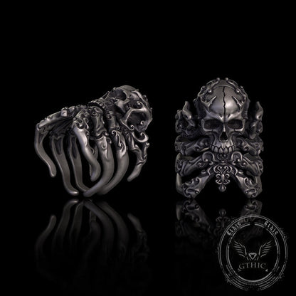 Cracked Skull Eight Tentacles Sterling Silver Gothic Ring