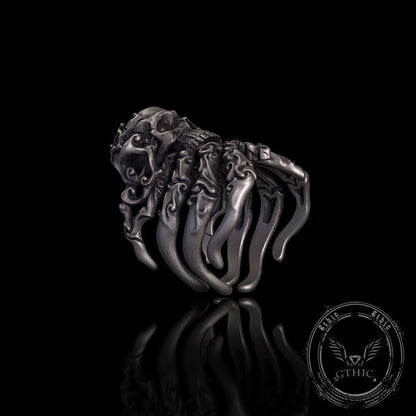 Cracked Skull Eight Tentacles Sterling Silver Gothic Ring