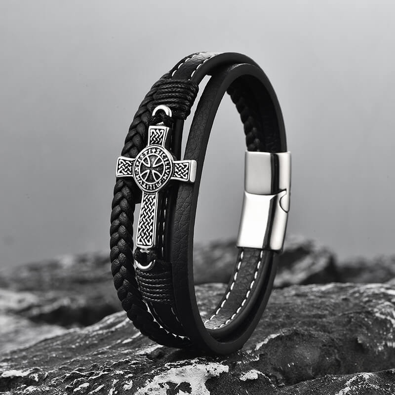 Creative Punk Cross Multi-layer Braided Leather Bracelet