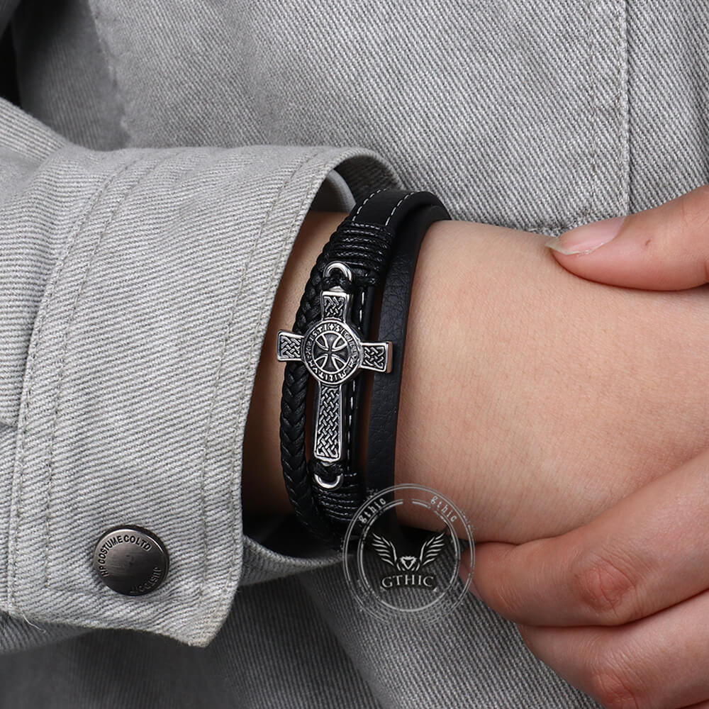 Creative Punk Cross Multi-layer Braided Leather Bracelet