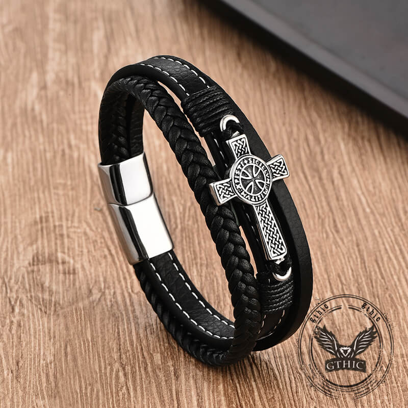 Creative Punk Cross Multi-layer Braided Leather Bracelet