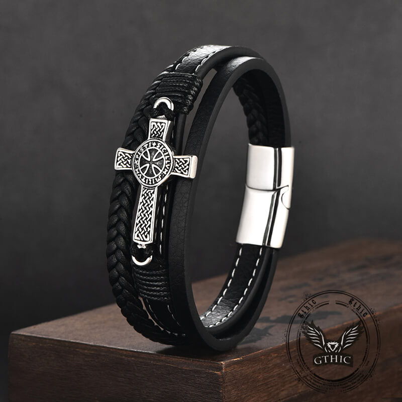 Creative Punk Cross Multi-layer Braided Leather Bracelet