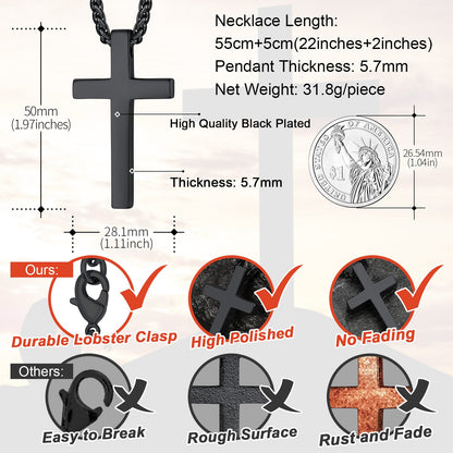 Christian Engraved Plain Cross Necklace Pendant for