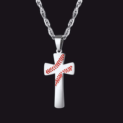 Engraved Sport Baseball Cross Necklace Pendant for