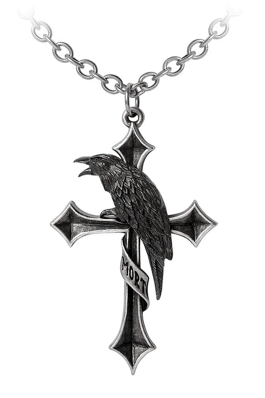 Cross of the Raven Pendant With Antique Silver Chain