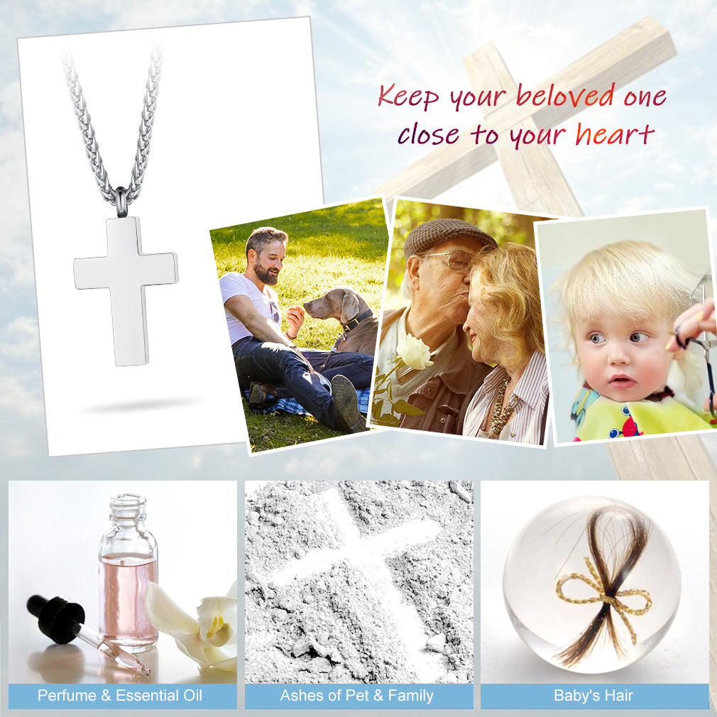 Customized Cross Cremation Urn Ashes Necklace Memorial Keepsakes Pendant