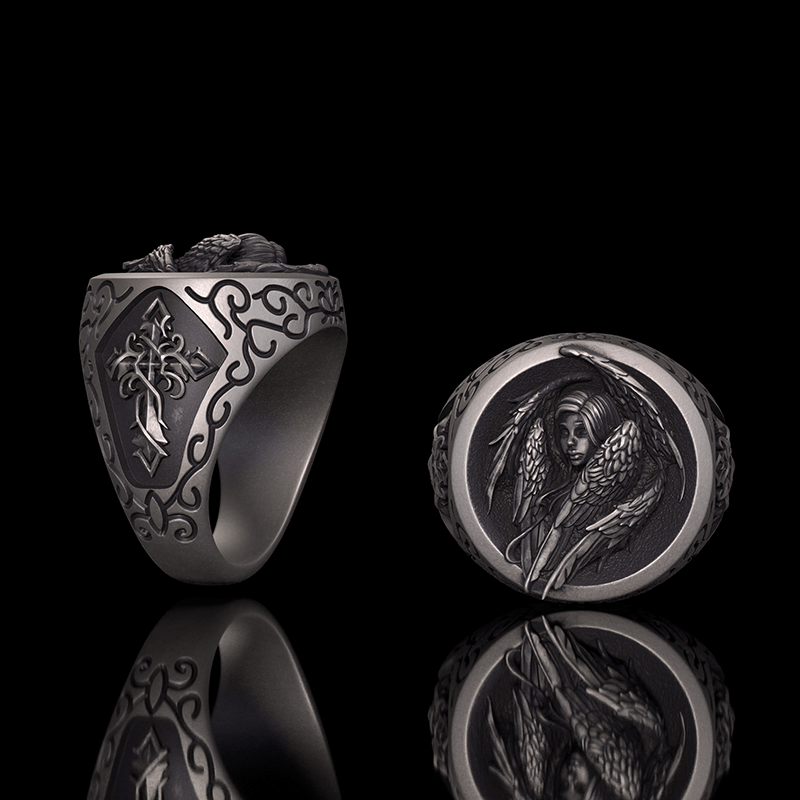 Cross Archangel Guardian Sterling Silver Ring