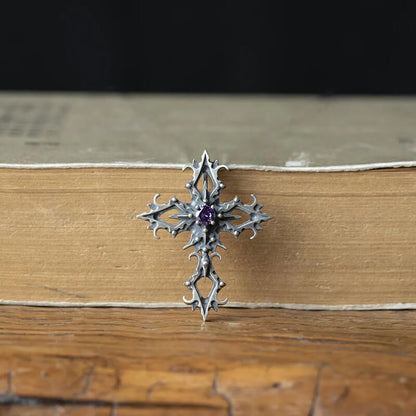 Cross Purple Zircon Sterling Silver Gothic Pendant