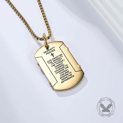 Cross Serenity Prayer Stainless Steel Military Tag Pendant