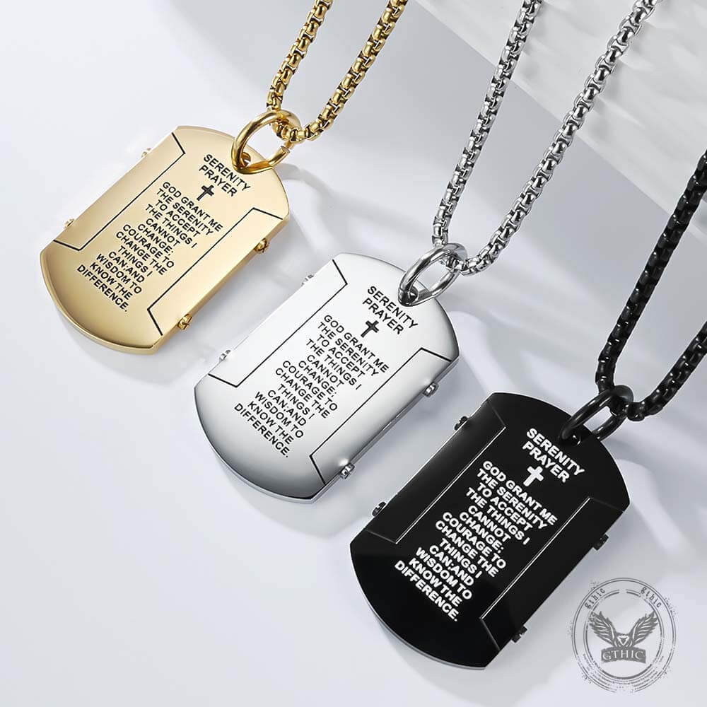 Cross Serenity Prayer Stainless Steel Military Tag Pendant