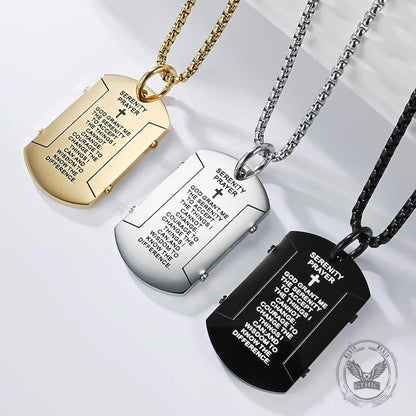 Cross Serenity Prayer Stainless Steel Military Tag Pendant