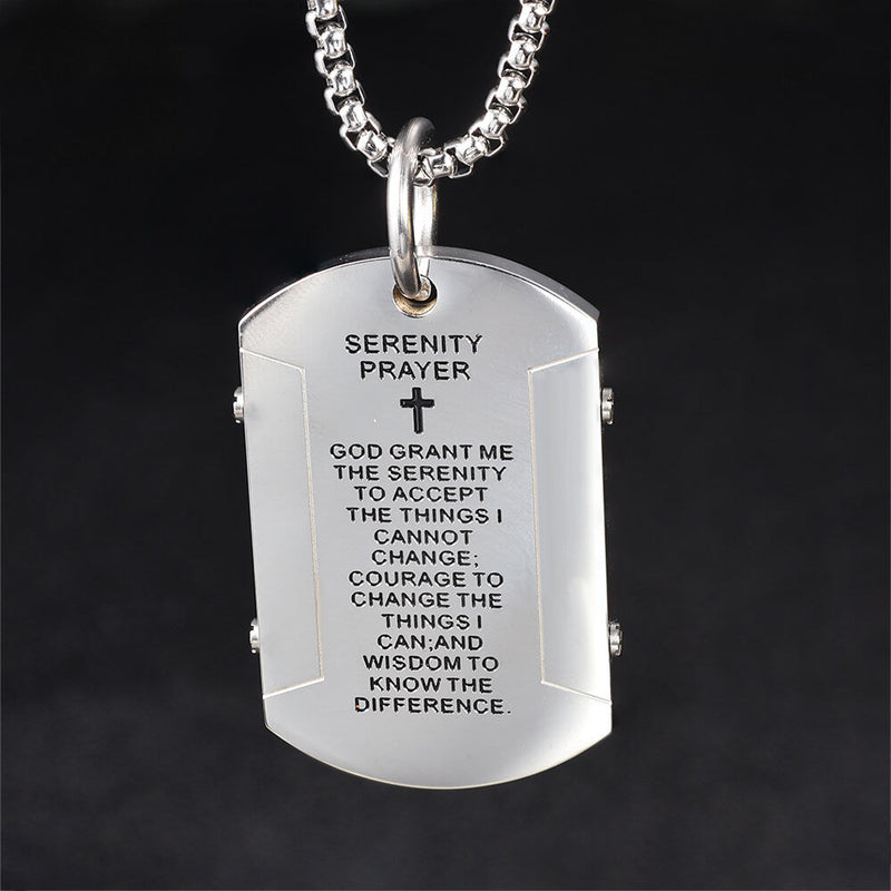 Cross Serenity Prayer Stainless Steel Military Tag Pendant