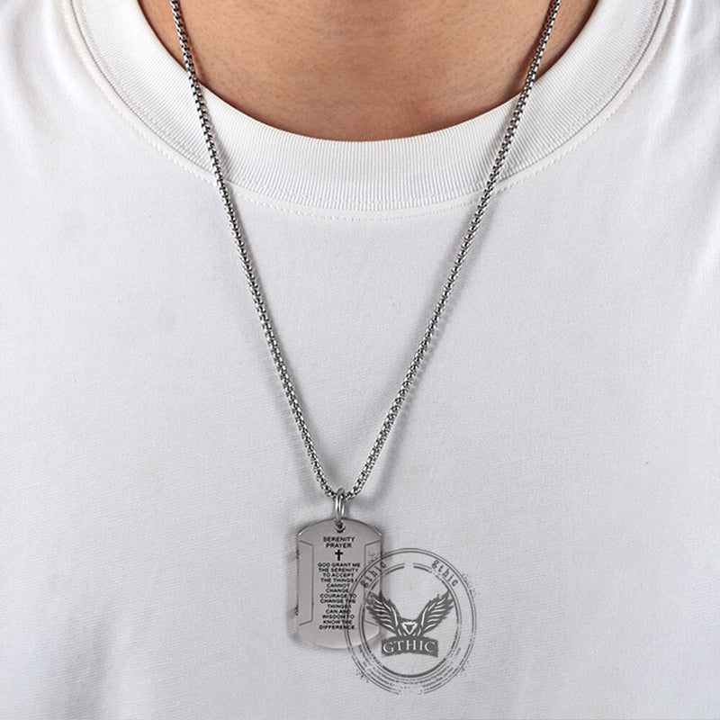 Cross Serenity Prayer Stainless Steel Military Tag Pendant