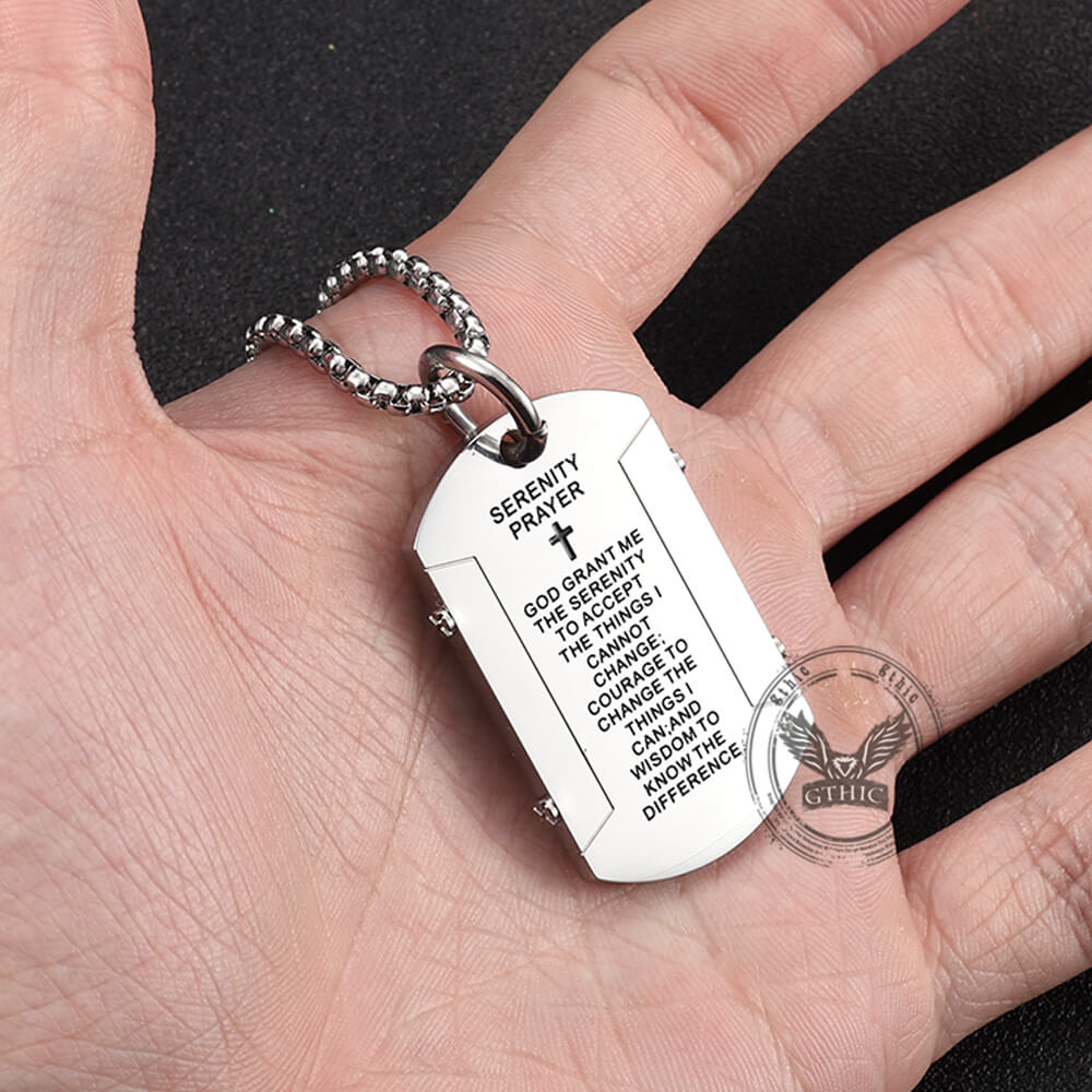 Cross Serenity Prayer Stainless Steel Military Tag Pendant