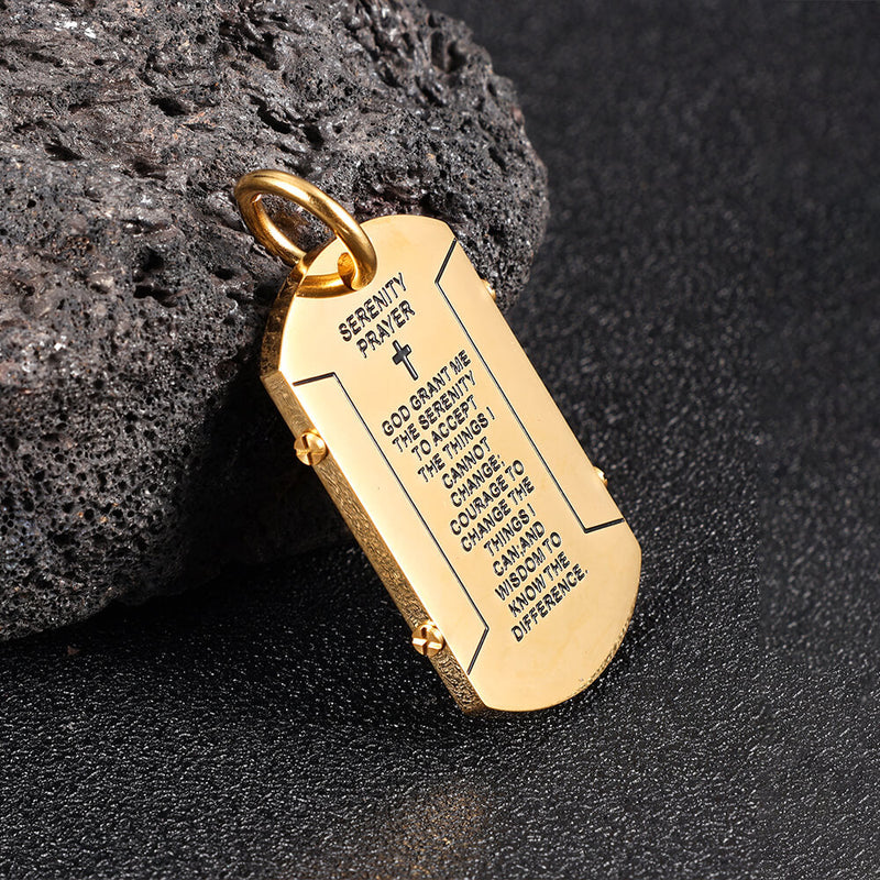 Cross Serenity Prayer Stainless Steel Military Tag Pendant