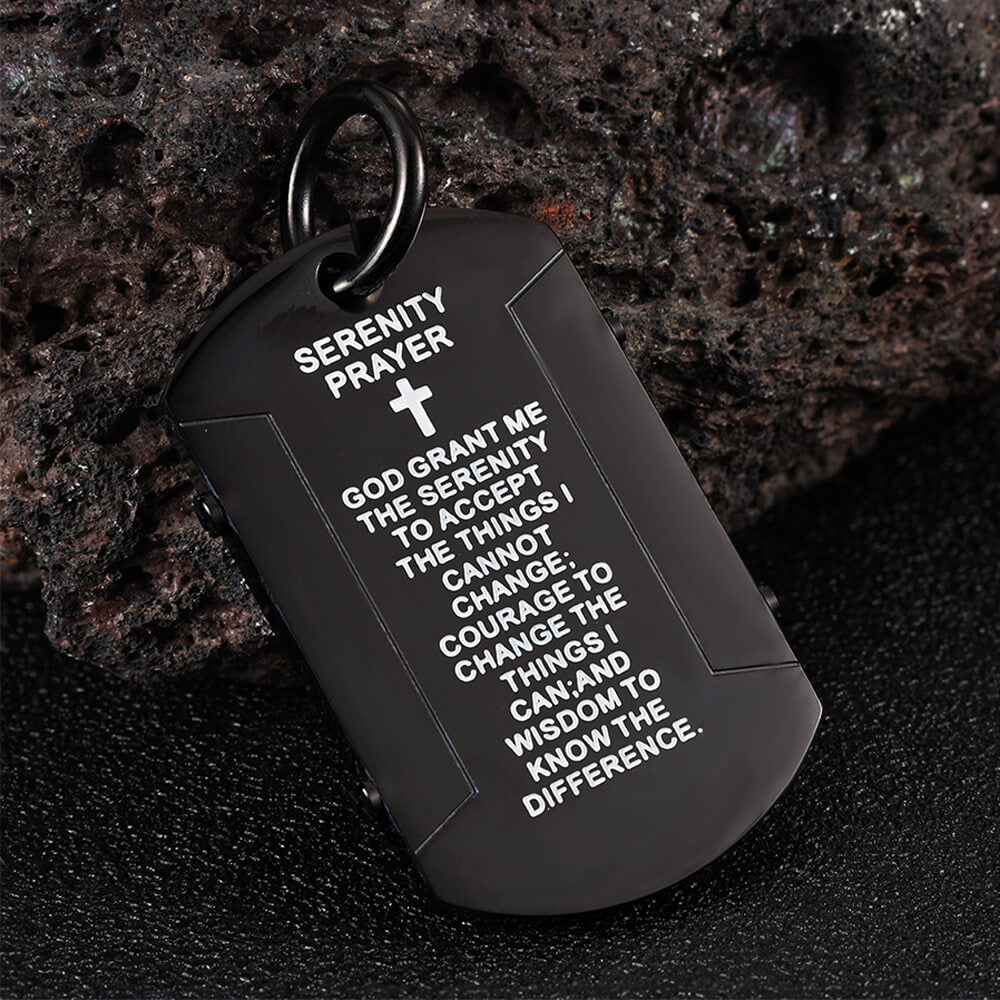 Cross Serenity Prayer Stainless Steel Military Tag Pendant