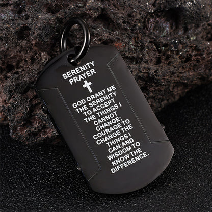 Cross Serenity Prayer Stainless Steel Military Tag Pendant