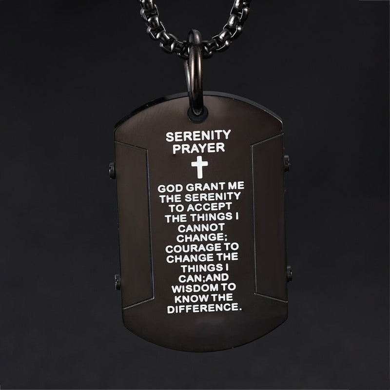 Cross Serenity Prayer Stainless Steel Military Tag Pendant