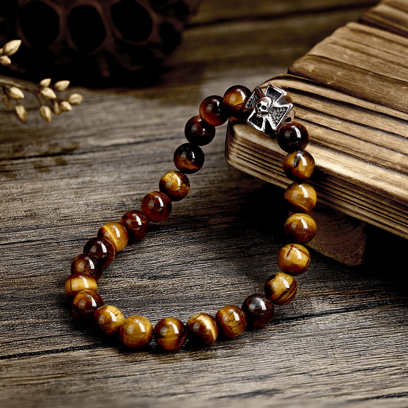 Cross Skull Stainless Steel Bead Bracelet