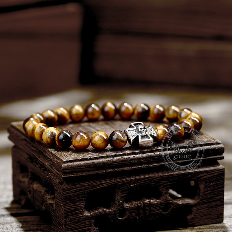 Cross Skull Stainless Steel Bead Bracelet