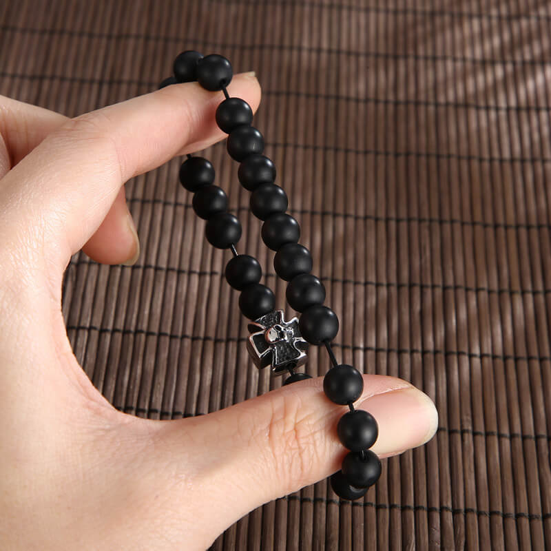 Cross Skull Stainless Steel Bead Bracelet
