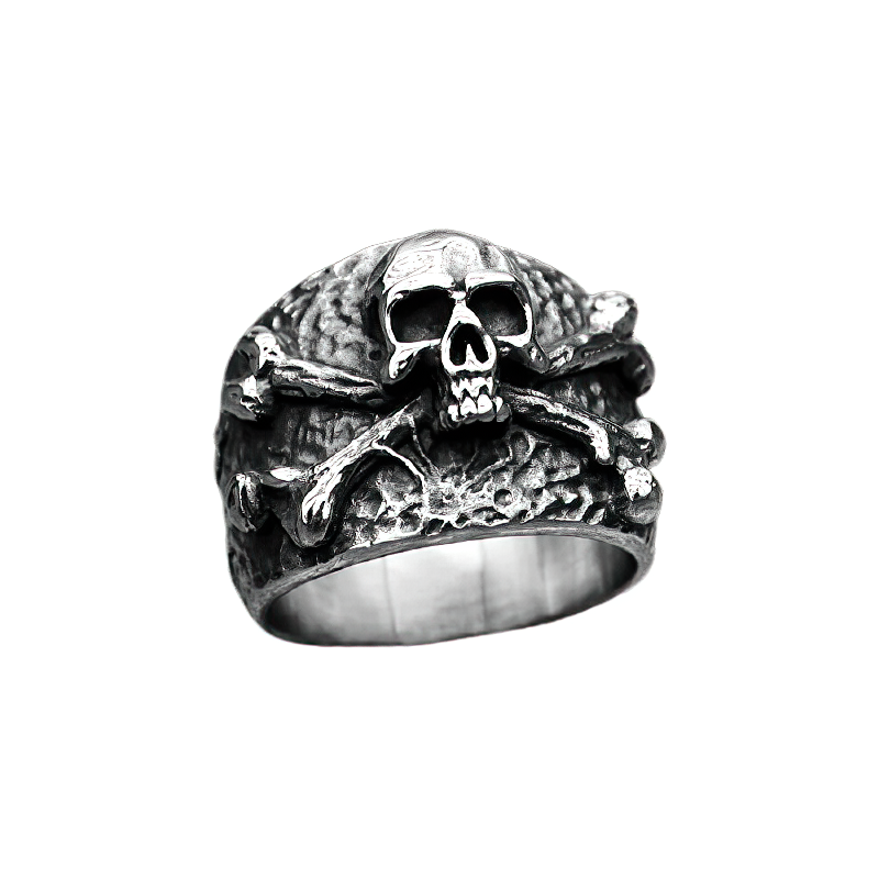 Crossbones Silver Color Pirate Ring / Stainless Steel Skull Jewellery