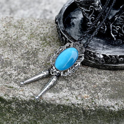 Crown Gemstone Braided Leather Bolo Tie