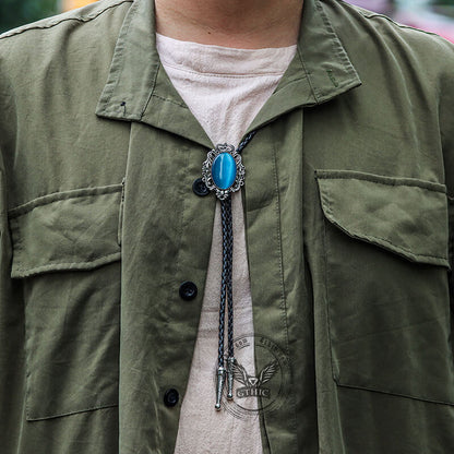 Crown Gemstone Braided Leather Bolo Tie