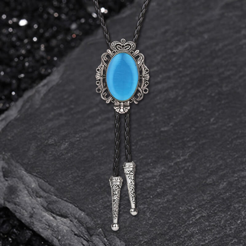 Crown Gemstone Braided Leather Bolo Tie