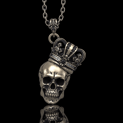 Crown Skull Sterling Silver Pendant